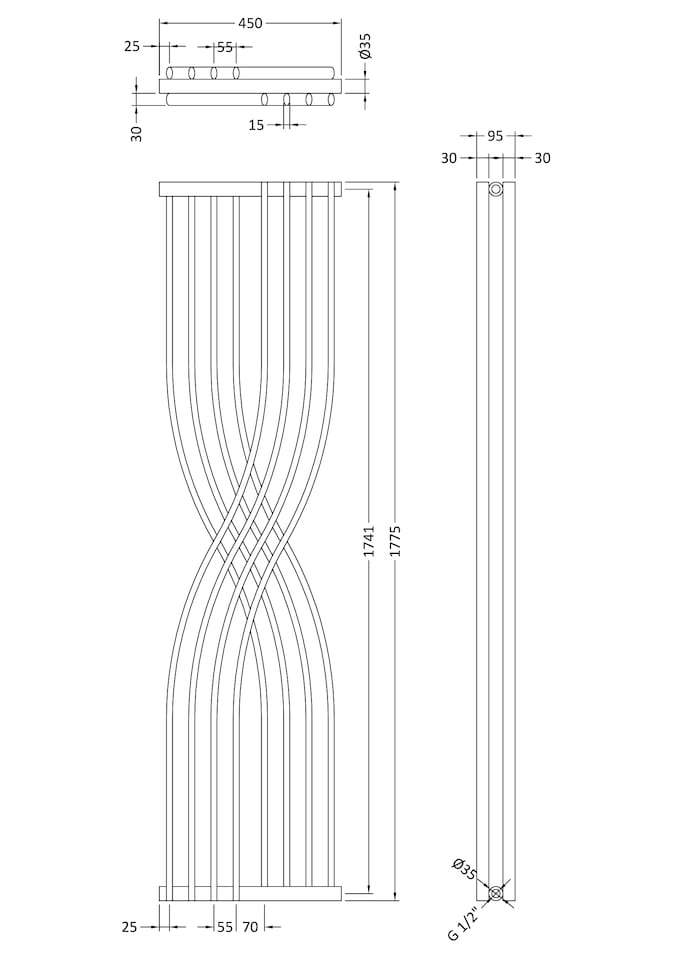 image 1 of Curved Designer Radiator 2020 BTU Anthracite 1775mm x 450mm | Grey | Anthracite | 1