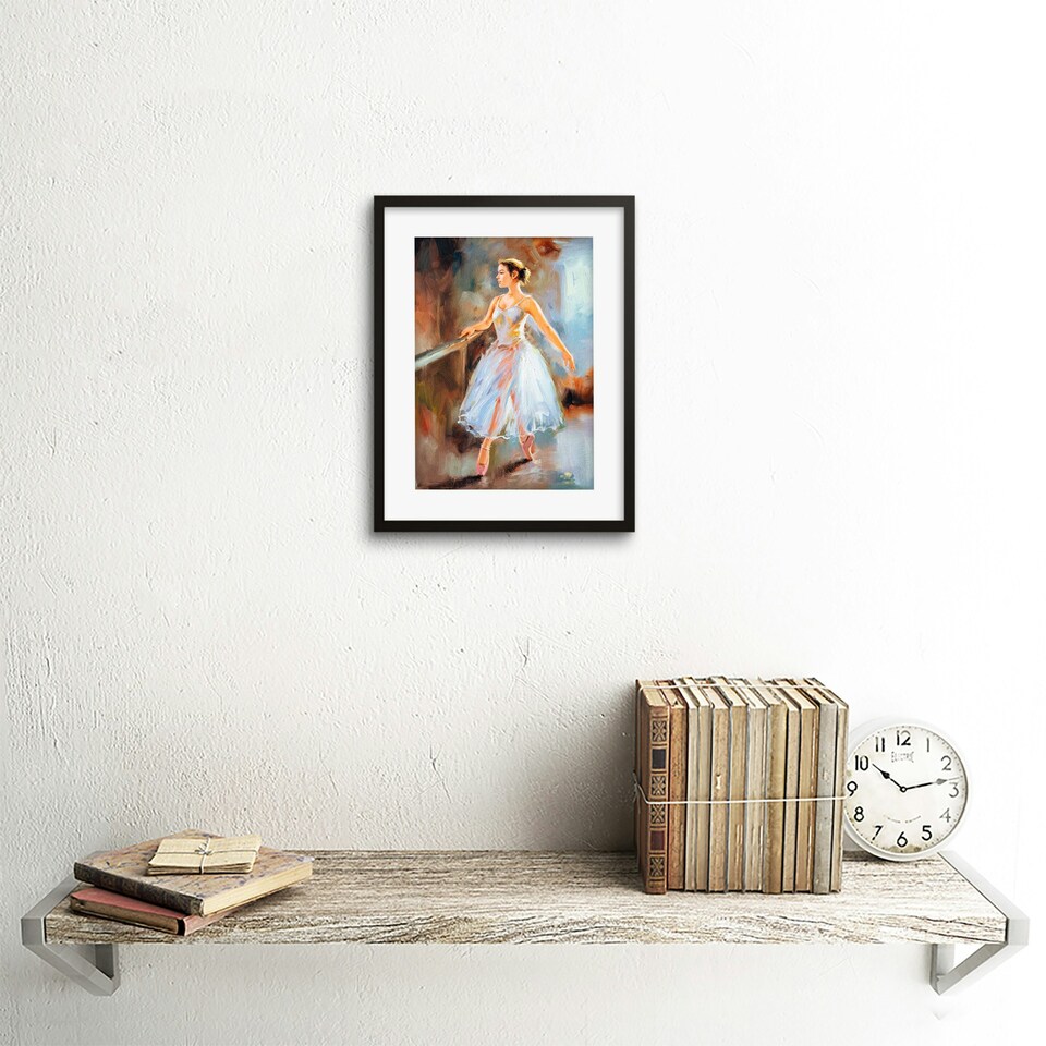 image 1 of Ballerina Ballet Dance Studio Barre Painting 9x7" Black Framed Wall Art Print