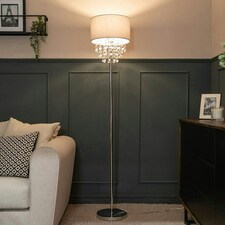 ValueLights Lulu Polished Silver Floor Lamp with Grey Tiered Shade
