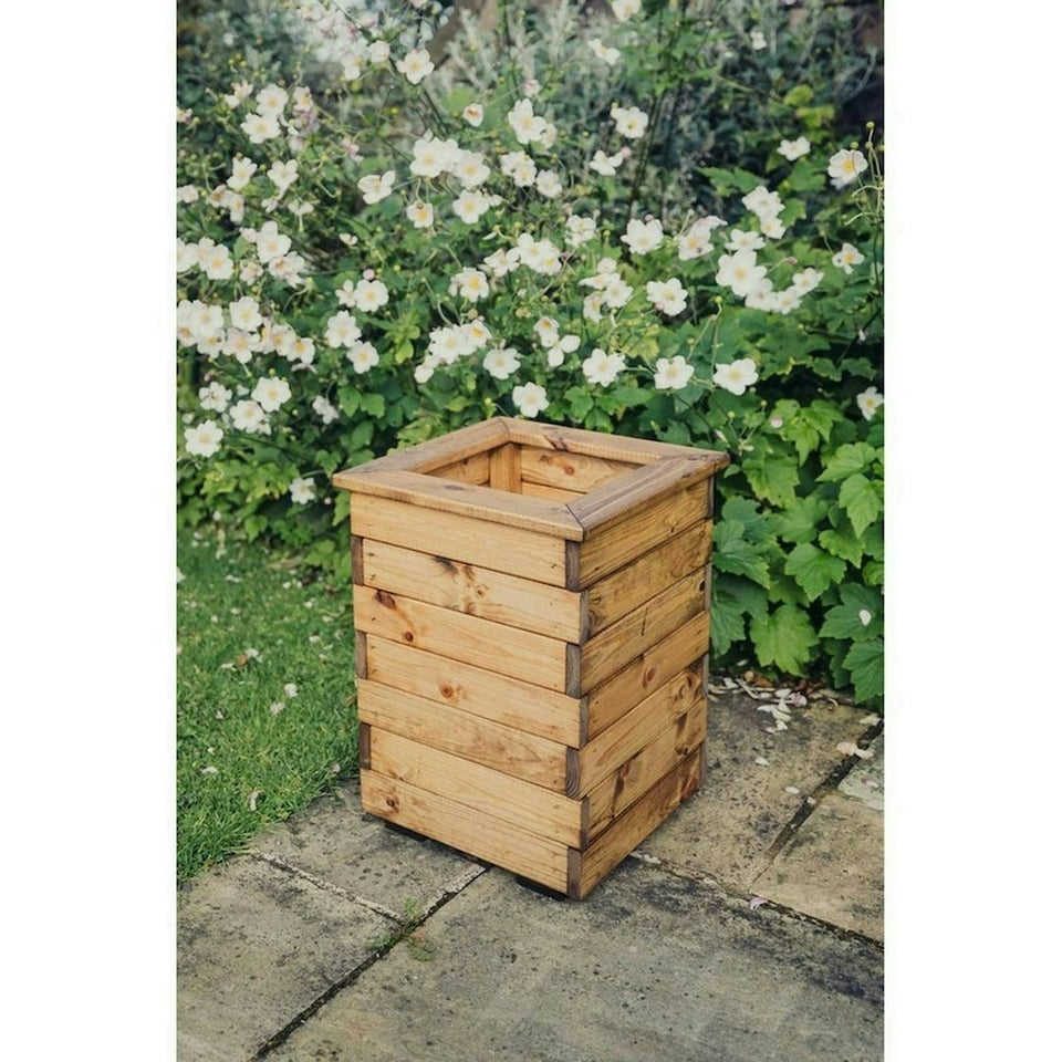 image 1 of Multi Pack of 3 - Valley Tall Square Planter - Timber - L39 x W39 x H52 cm - Garden Trough - Fully Assembled Brown