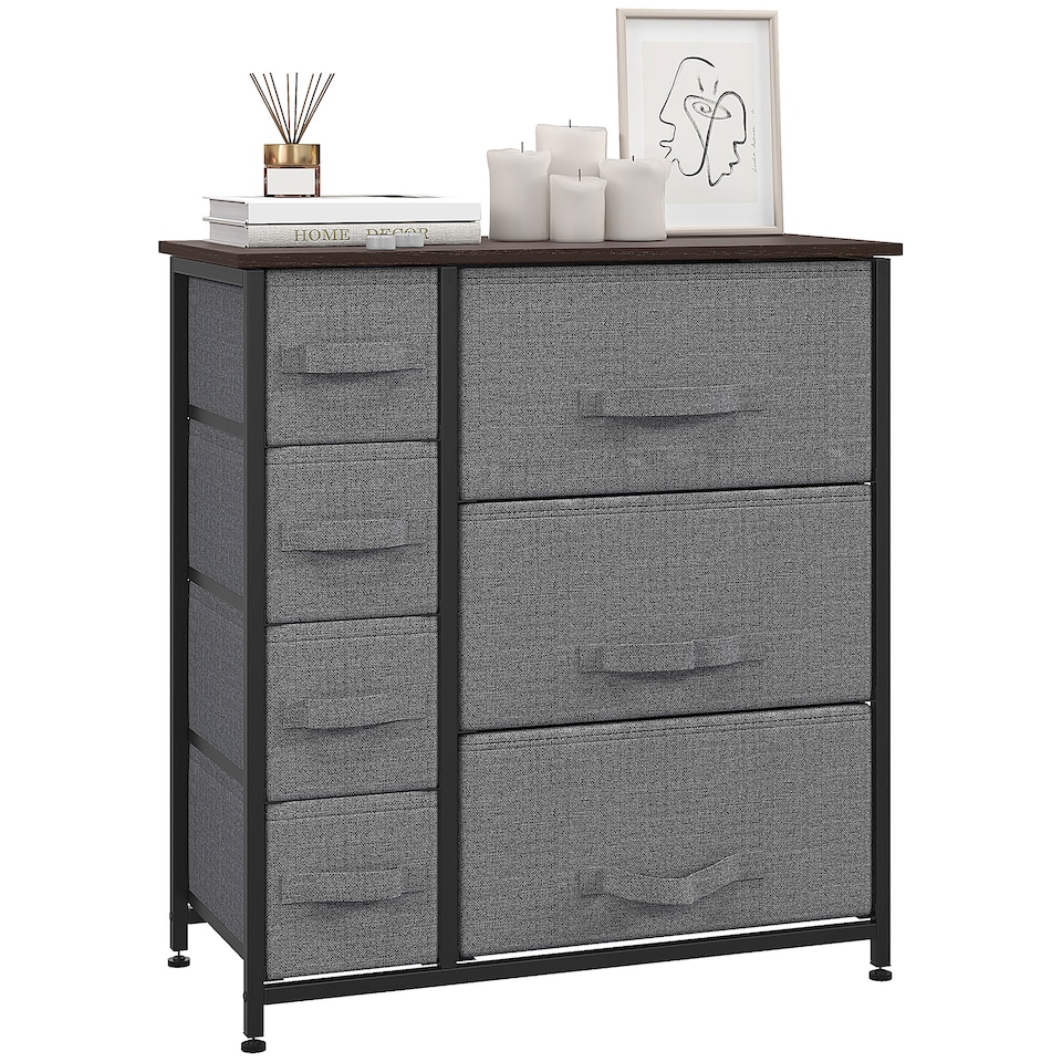 image 1 of HOMCOM Chest of Drawers with 7 Dresser Drawers for Home Bedroom, Dark Grey | Grey
