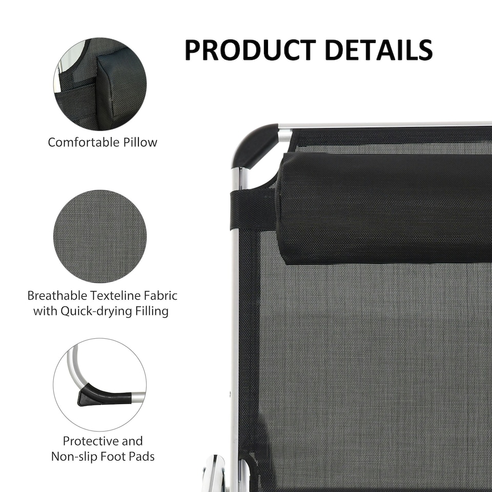 image 1 of Outsunny Folding Outdoor Reclining Sun Lounger Chair Aluminium Frame Black