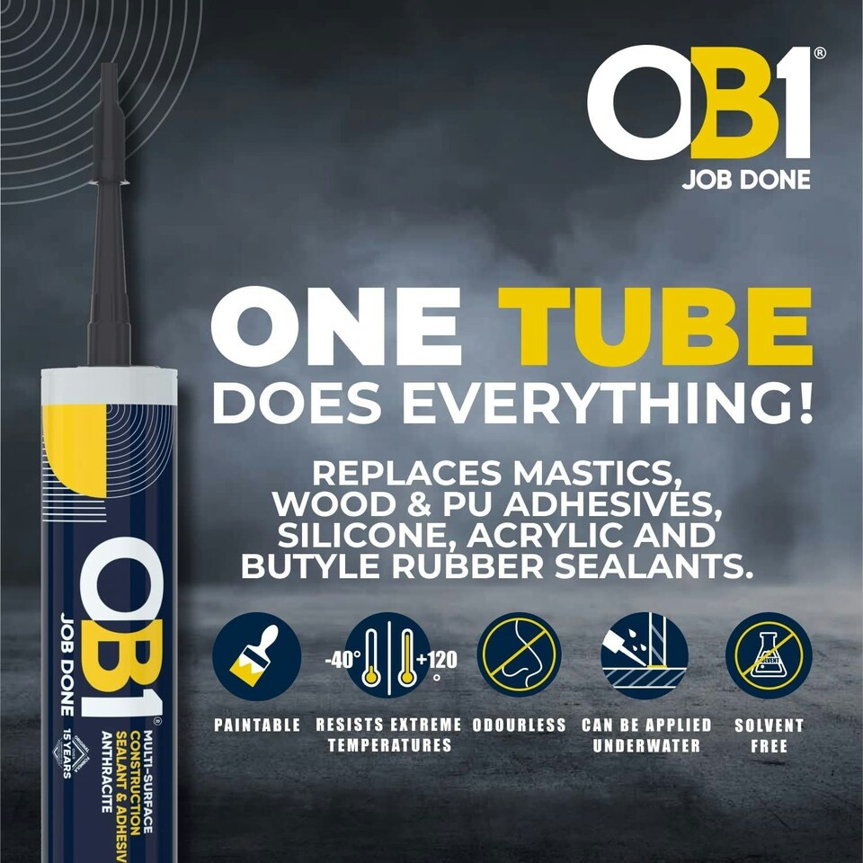 image 1 of OB1 Anthracite Multi-Surface Construction Sealant & Adhesive Silicone Pack of 2