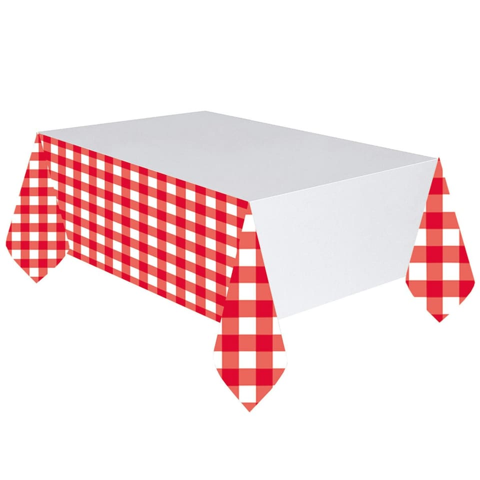 Amscan Plastic Gingham Party Table Cover - Red/White - One Size