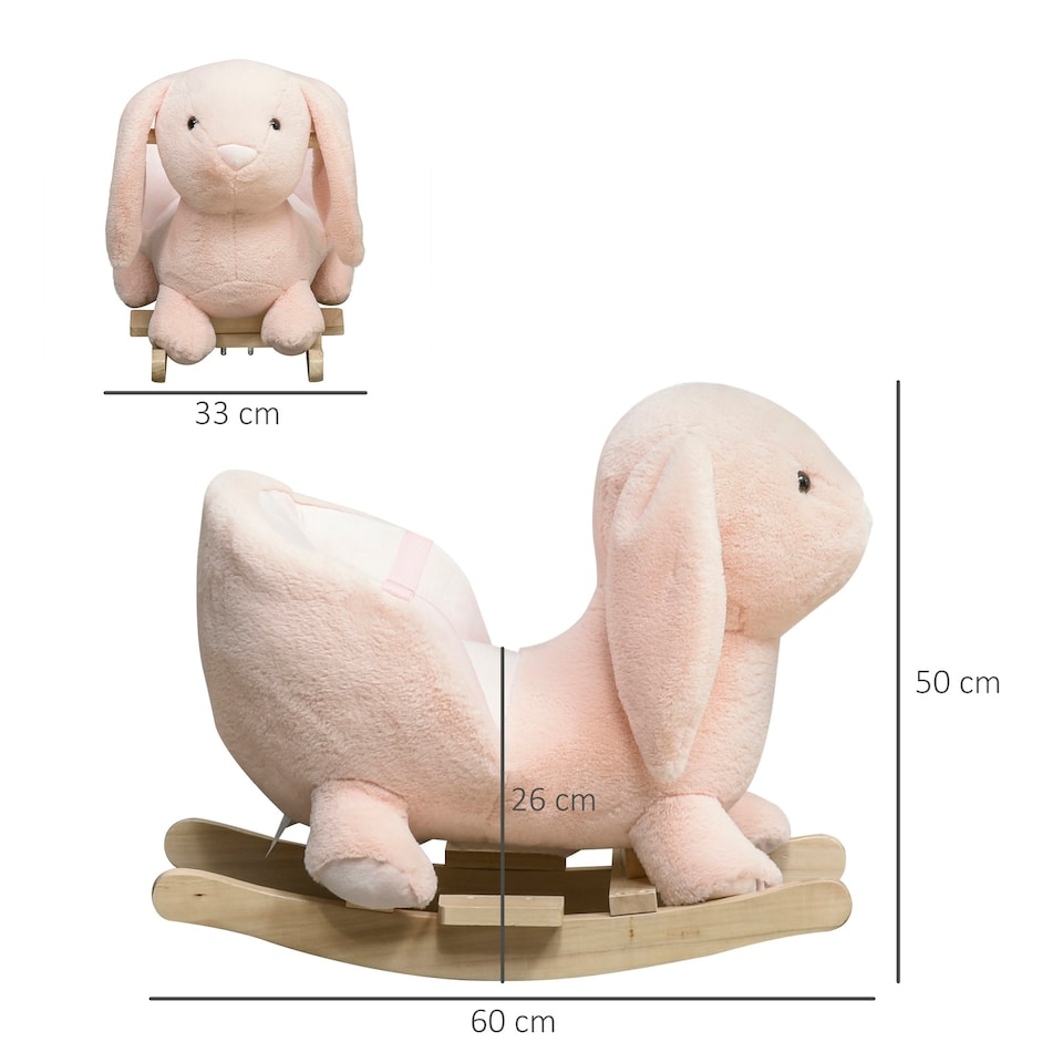 image 1 of HOMCOM Cute Kids Ride-On Rocking Rabbit w/ Sound Handlebars Seat Belt Plush Body