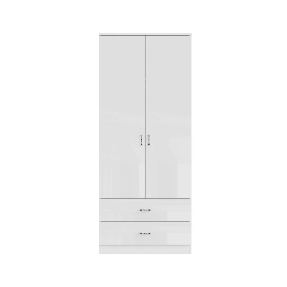 image 1 of FWStyle Chilton Combination Wardrobe 2 Door 2 Drawer - White Gloss Front White