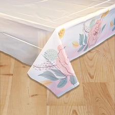 Painted Floral Wedding Plastic Tablecover 213cm x 137cm