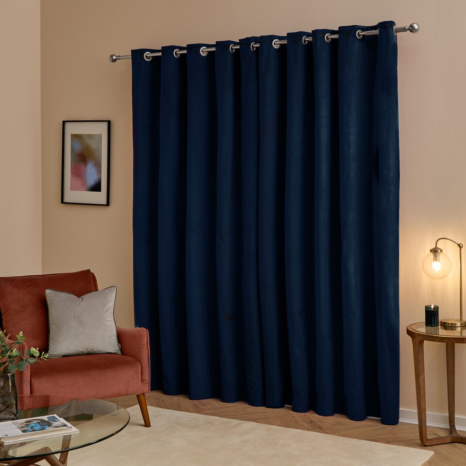 image 1 of furn. The Ultimate Velvet Blackout Eyelet Curtain Pair Royal (W)168cmx (D)137cm | Blue | Royal | One Size