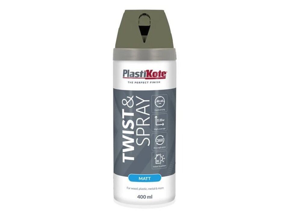PlastiKote - Twist & Spray Matt 400ml Olive Green