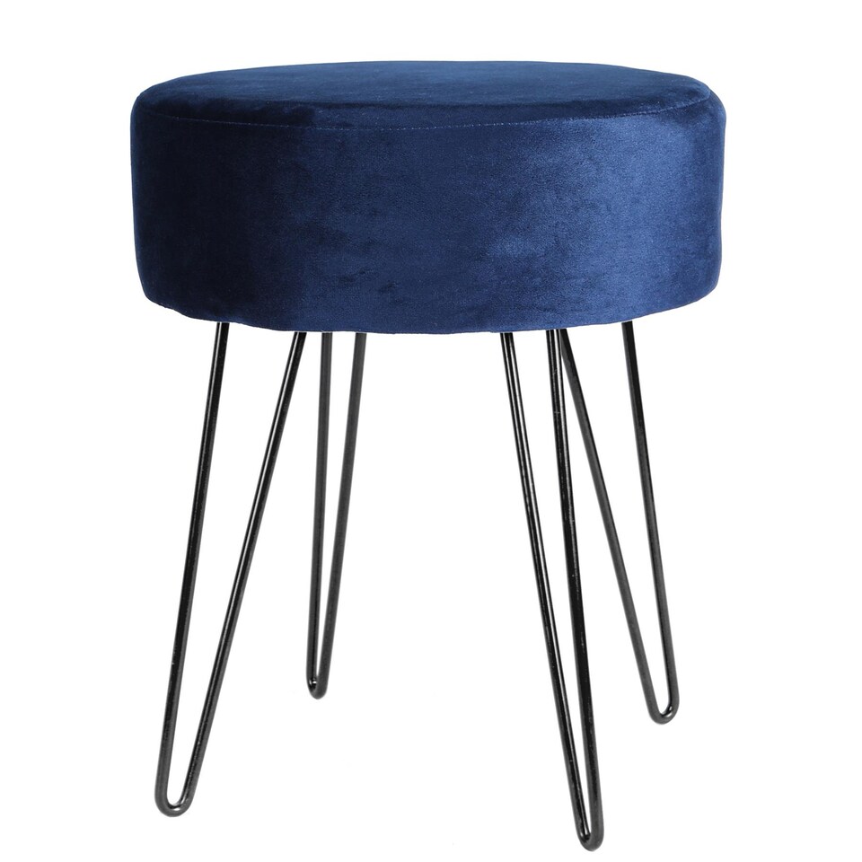 image 1 of Harbour Housewares Round Velvet Footstool - Blue/Black | Blue | Blue/Black