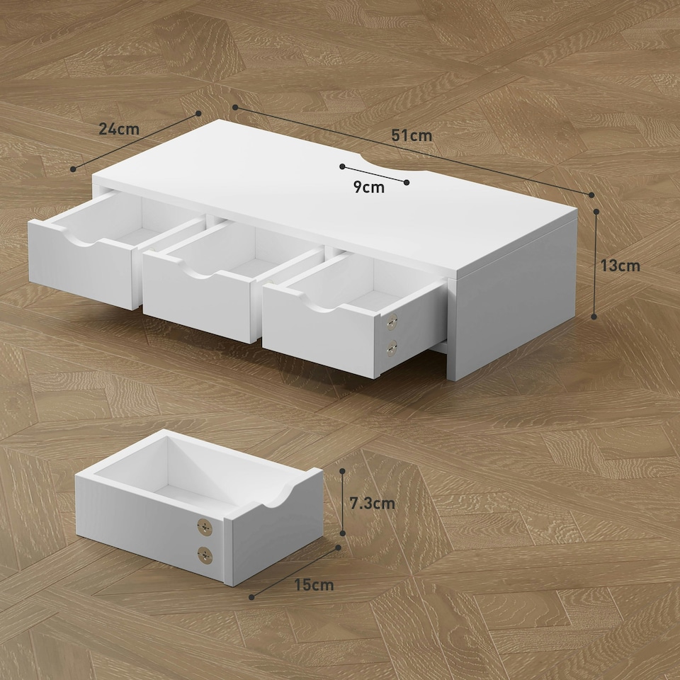 image 1 of HOMCOM Monitor Stand Riser with 3 Drawers for Laptop, Computer, PC, White