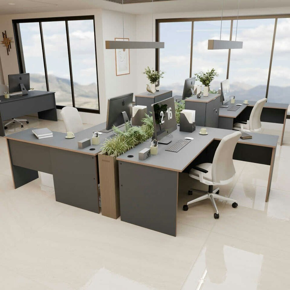 image 1 of Adore Rio Anthracite Grey Corner Desk with Oak Trim - Large Reversible Office Desk Grey