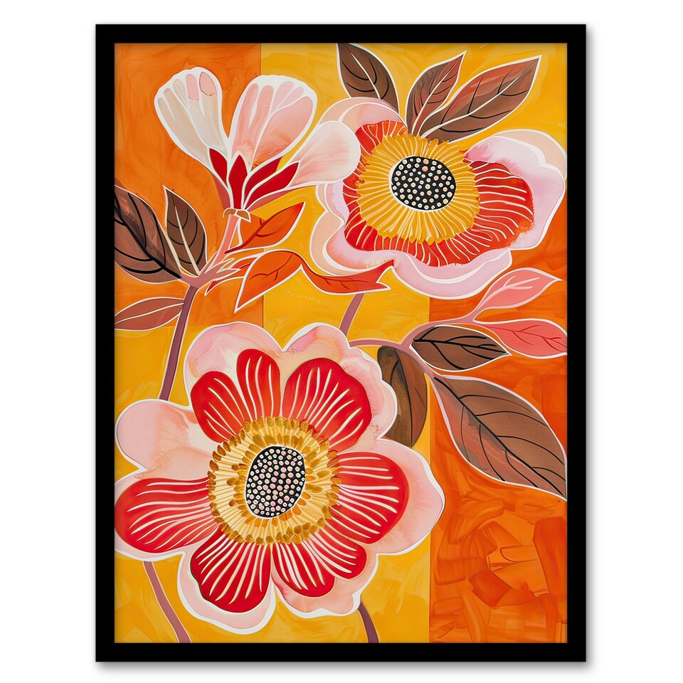 image 1 of Abstract Pink Wildflowers Bright Living Room Black Framed Wall Art Print A4