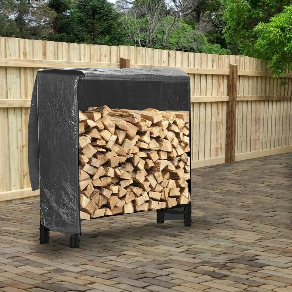 image 1 of 120cm Outdoor Metal Log Holder Storage Rack with Cover