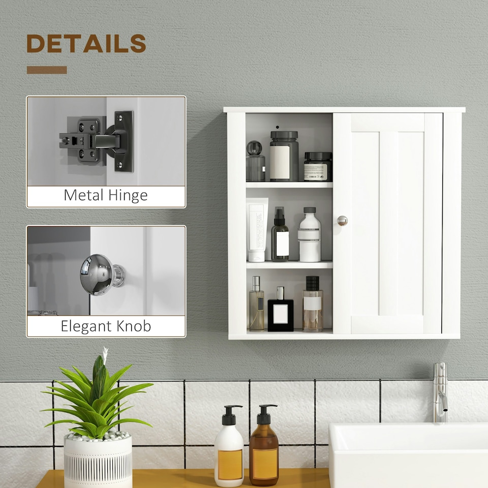 image 1 of HOMCOM Modern Wall Mounted Bathroom Cabinet with Adjustable Shelves, White | White | one size