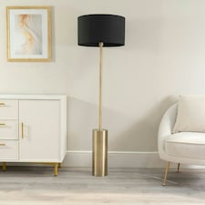 ValueLights Lexy Black Fabric Drum Shade with Antique Brass Dimmable Floor Lamp with LED Bulb Black