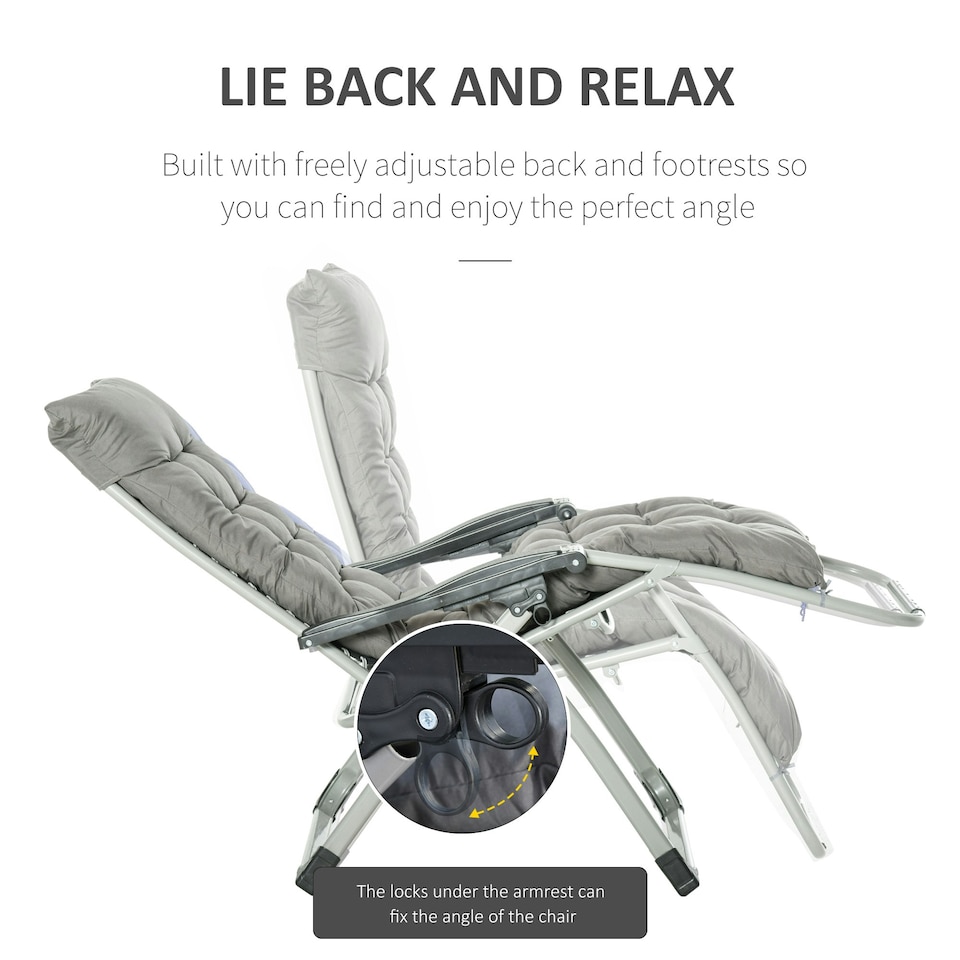 image 1 of Outsunny 2 PCS Reclining Zero Gravity Chair Folding Lounger Cushion Dark Grey