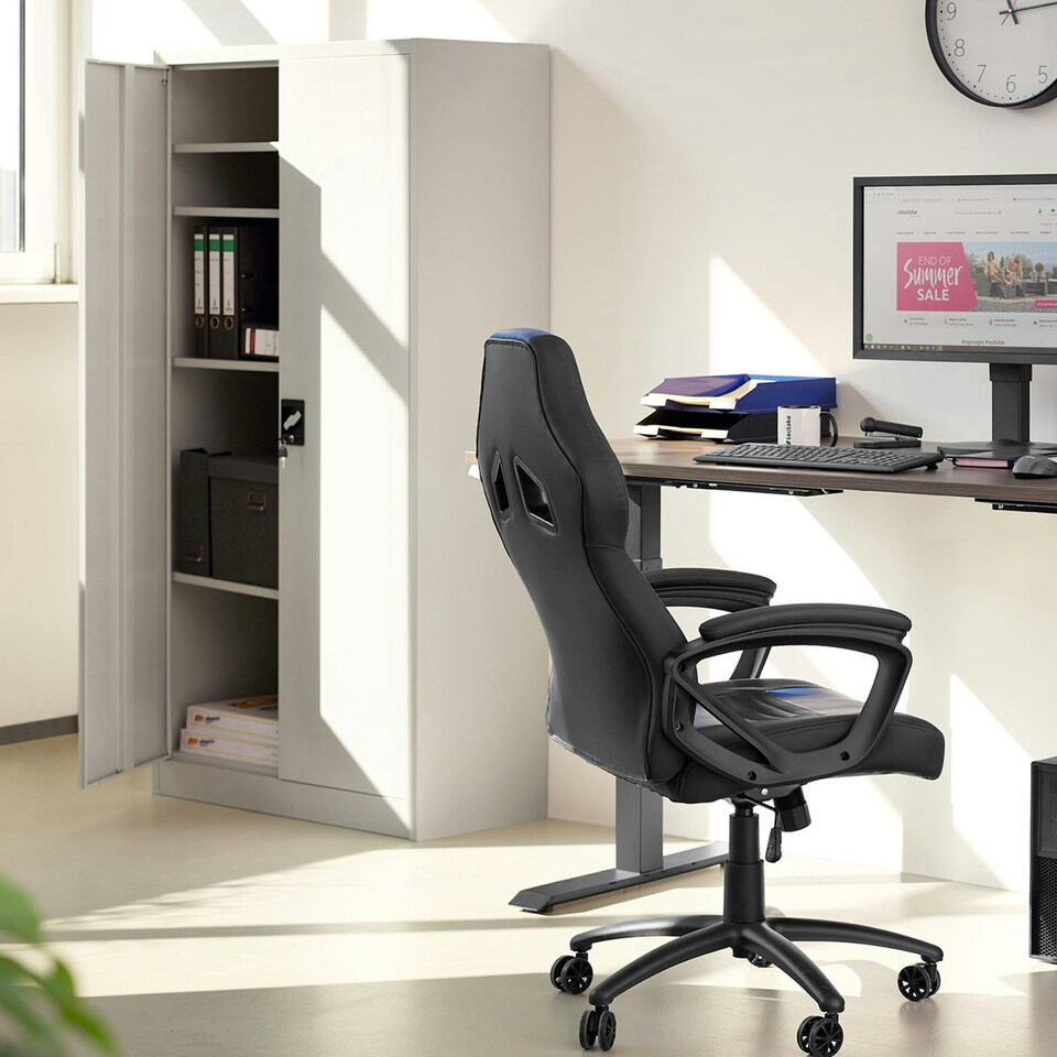 image 1 of Filing Cabinet Blain - 5 height-adjustable shelves, lockable doors | Grey | grey | 80 x 40 x 180 cm | 1