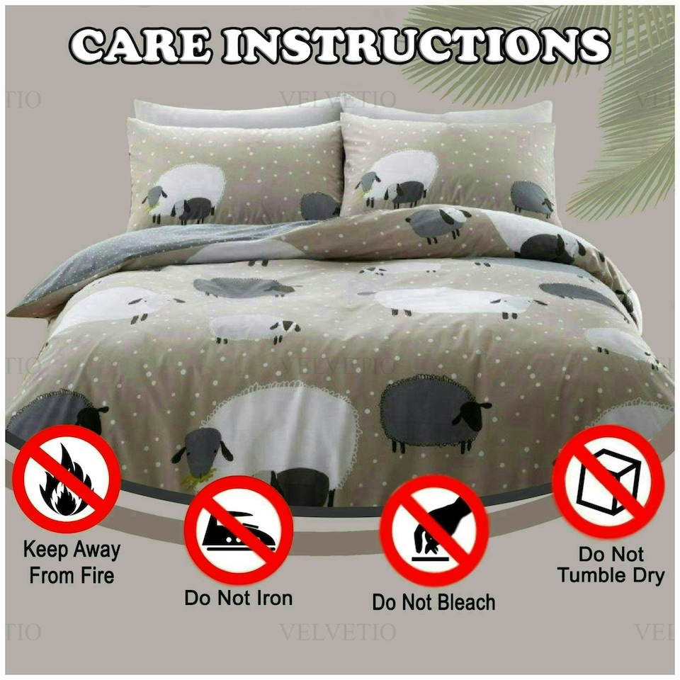 image 1 of VELVETIO Sheep Duvet Cover Set Reversible Polycotton Easy Care Beddings Grey | King