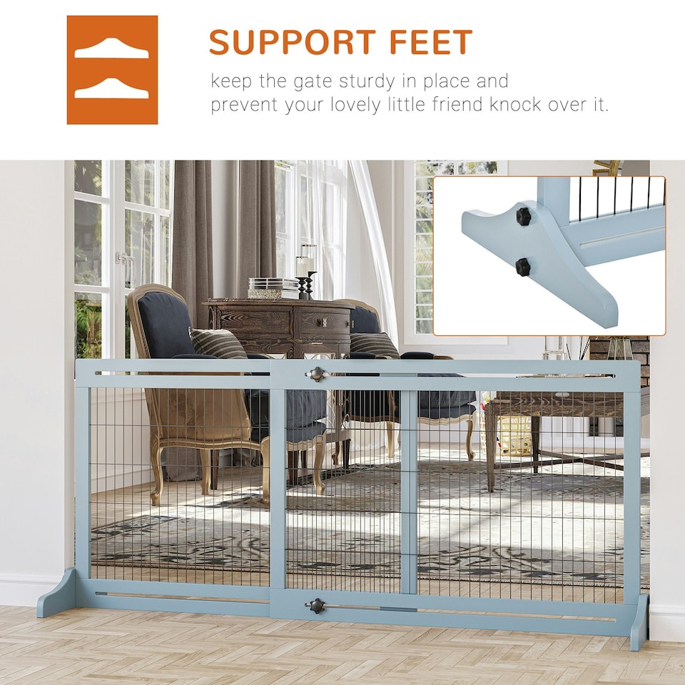 image 1 of PawHut Adjustable Wooden Pet Gate Freestanding Dog Barrier for Doorway, Grey