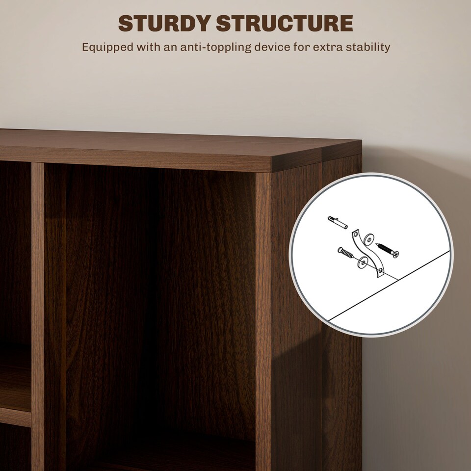 image 1 of HOMCOM 3 Tier Bookshelf, Modern Cube Bookcase with 7 Open Storage Compartments, Freestanding Display Storage Unit for Living Room, Bedroom, Study, Walnut