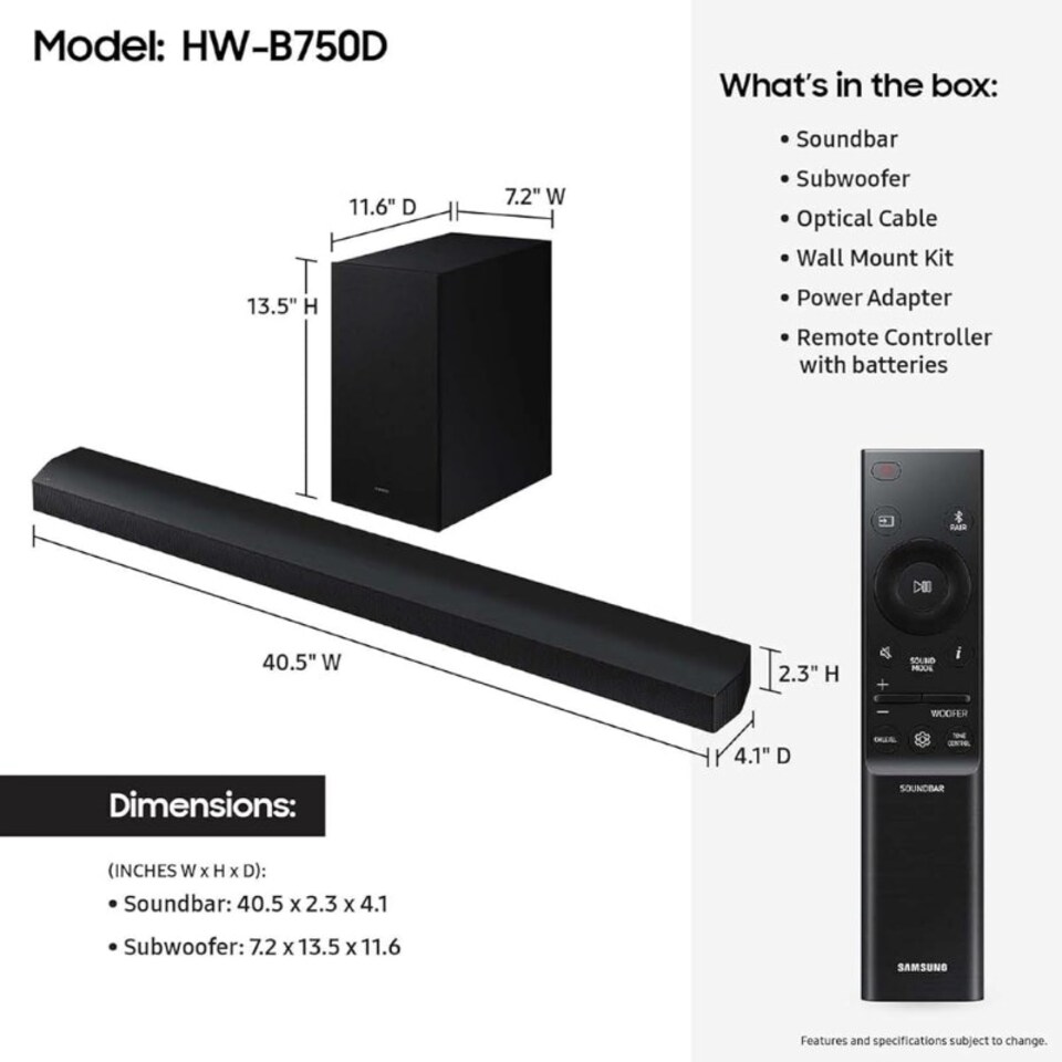 image 1 of Samsung HWB750D B Series 5.1Ch Soundbar With Subwoofer
