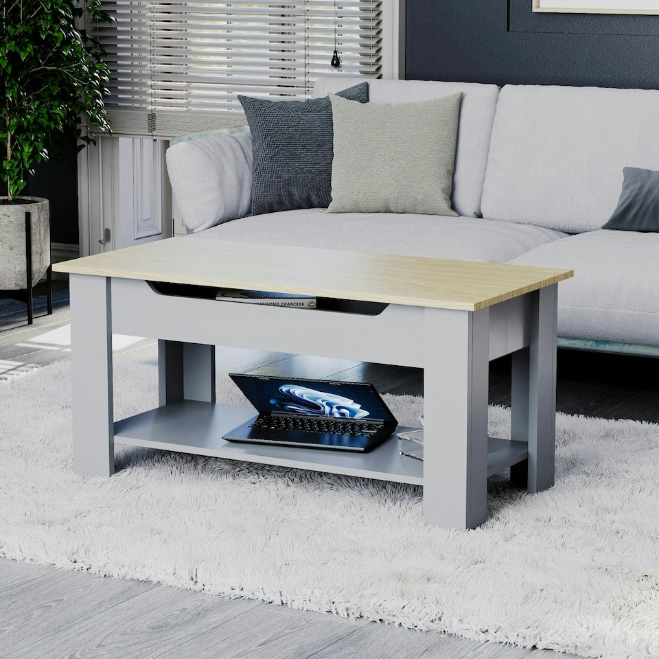 image 1 of Vida Designs Lift Up Coffee Table With Storage Compartment & Shelf, Grey & Oak