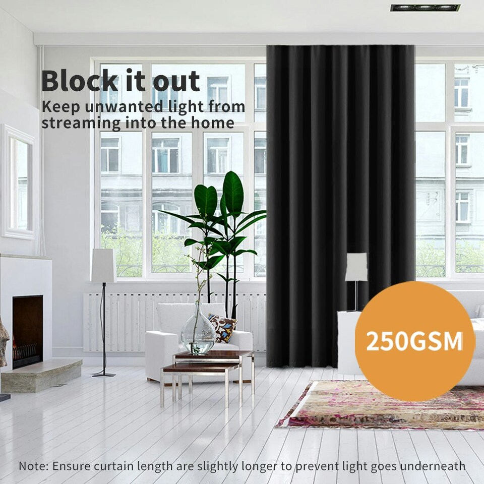 image 1 of Marlow 2x Blockout Curtains Panels 3 Layers Eyelet Room Darkening 117x183cm Black | Black