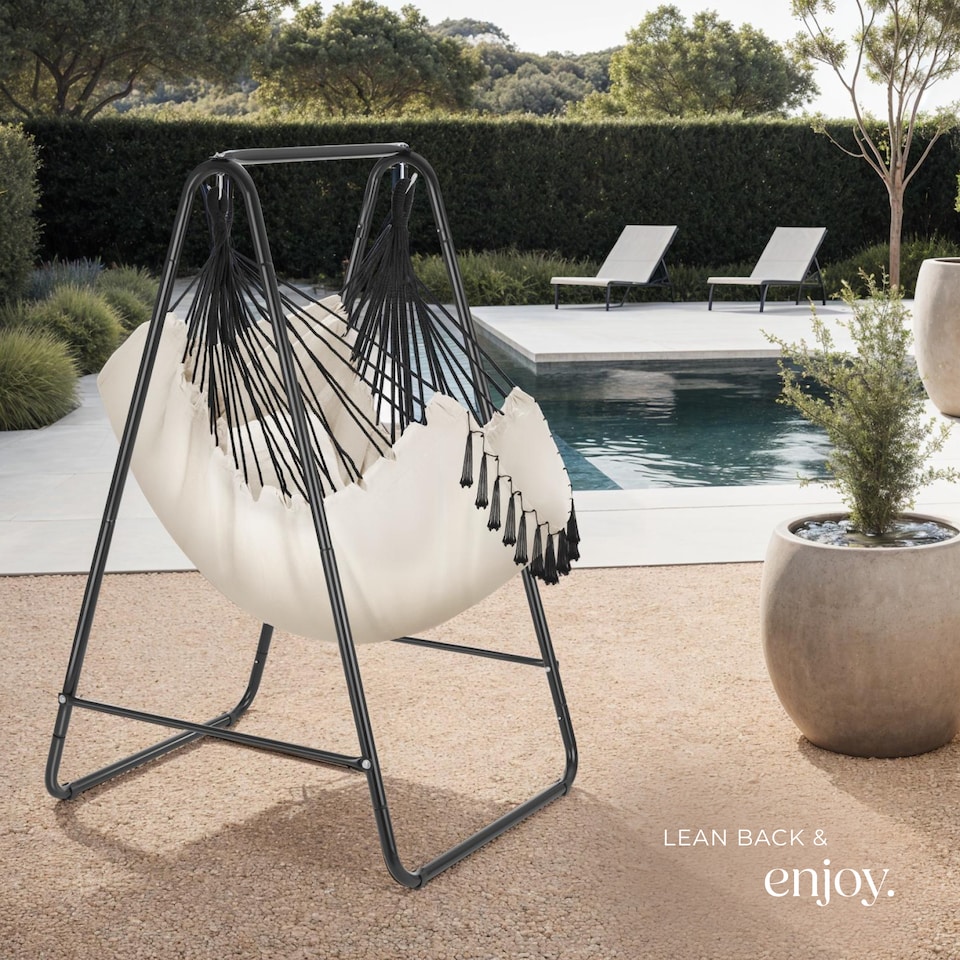 image 1 of Swing Chair Alison - 3 thick pillows, boho style, book pocket and 160kg load capacity | Cream | beige | 1