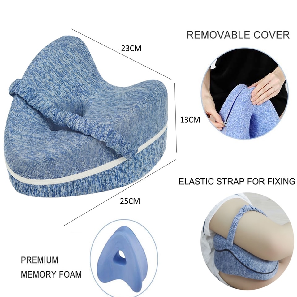image 1 of Memory Foam Leg Knee Support Pillow Blue Cushion