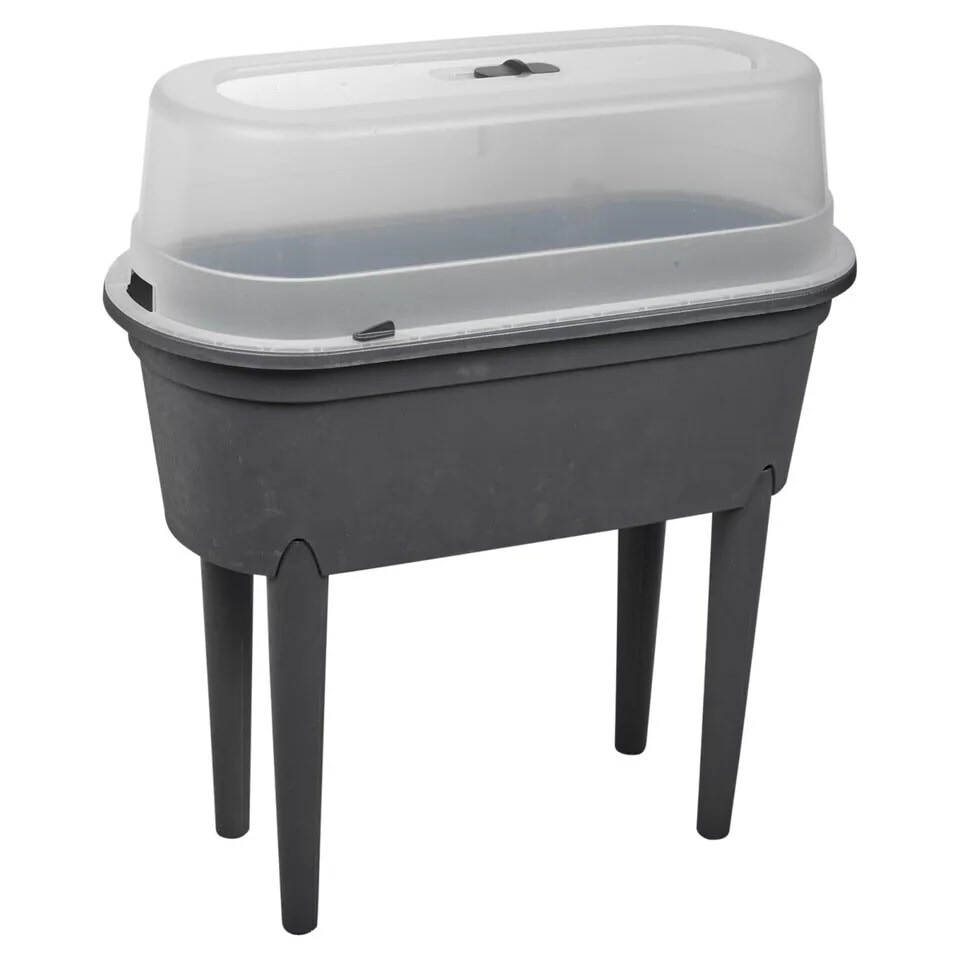image 1 of Elevated Greenhouse Raised Garden Bed with Lid - Plastic Planter Box Kit | Black | 1