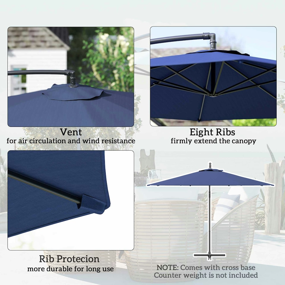 image 1 of Outsunny 3(m) Garden Banana Parasol Cantilever Umbrella w/Crank& Base