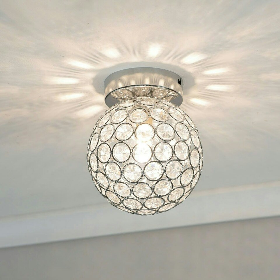 image 1 of ValueLights Ella Chrome Sphere Globe Jewel Flush Ceiling Light with LED Bulb | Silver