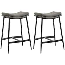 HOMCOM Breakfast Bar Stools Set of 2 Upholstered Barstools w/ Curved Seat Grey