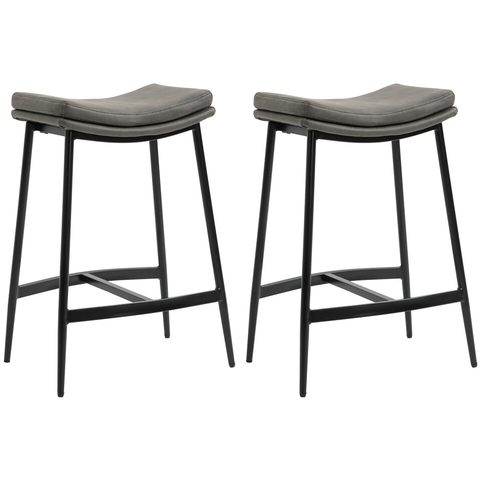 image 1 of HOMCOM Breakfast Bar Stools Set of 2 Upholstered Barstools w/ Curved Seat Grey
