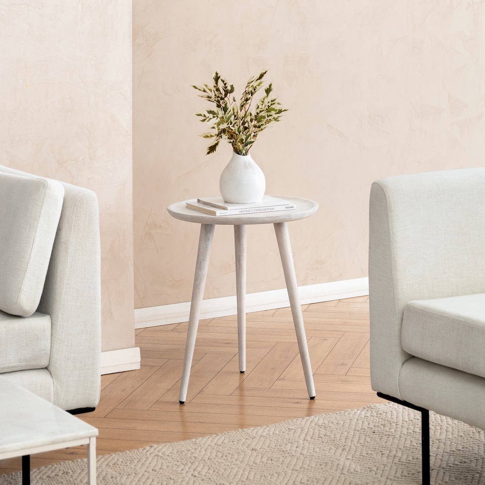 image 1 of Electra Round Solid Mango Wood Side Table for Living Room Bedroom