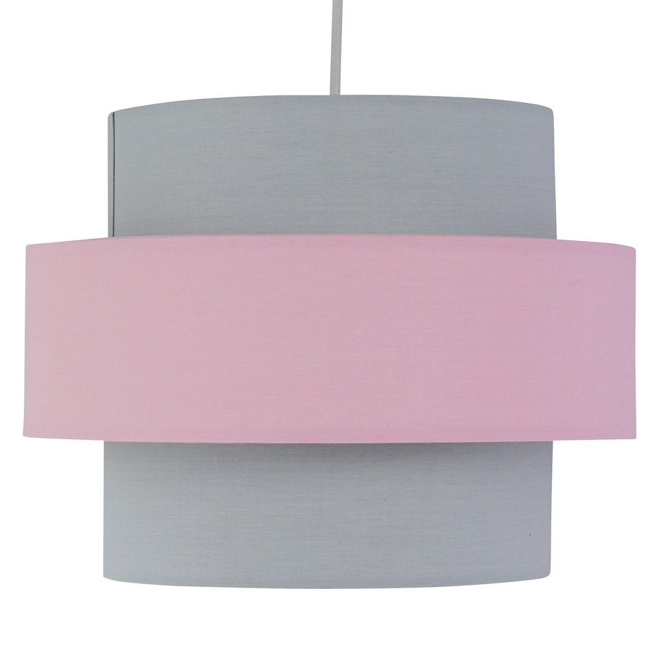 image 1 of Pink and Grey Two Tier Light Shade | Grey | Grey cotton with pink cotton detail | 1