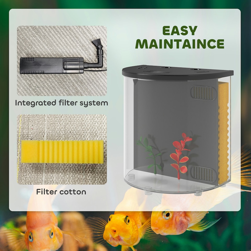 image 1 of PawHut Fish Tank, 3L Nano Aquarium Starter Kit with Filter System, LED Light