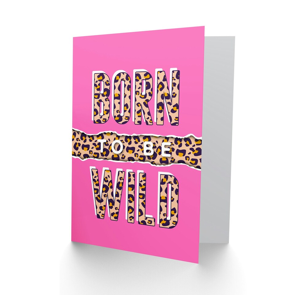 image 1 of Born Be Wild Quote Pink Leopard Pattern Card