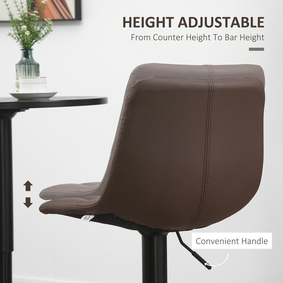 image 1 of HOMCOM Bar Stools Set of 2 Adjustable Counter Barstools W/ Footrest Brown