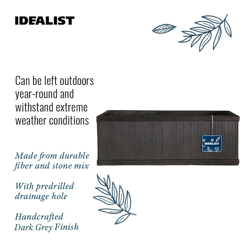 image 1 of Vertical Ribbed Vintage Style Faux Lead Window Box Garden Planter H17 L60 W17 cm, 17 ltrs Cap.