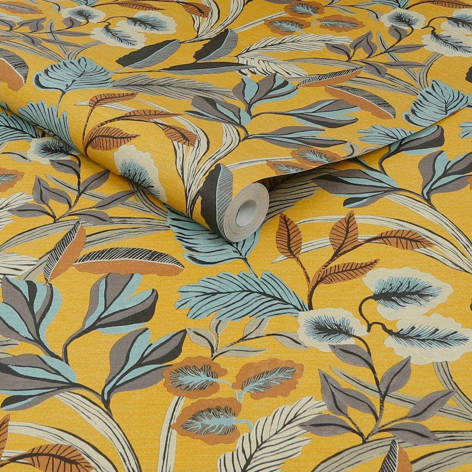 image 1 of Sublime Paradise Arts Ochre Wallpaper | Yellow | Green | 10m Length x 52cm Width