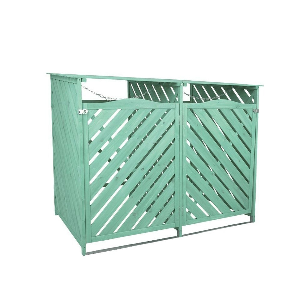 image 1 of Wooden Double Wheelie Bin Storage - Green
