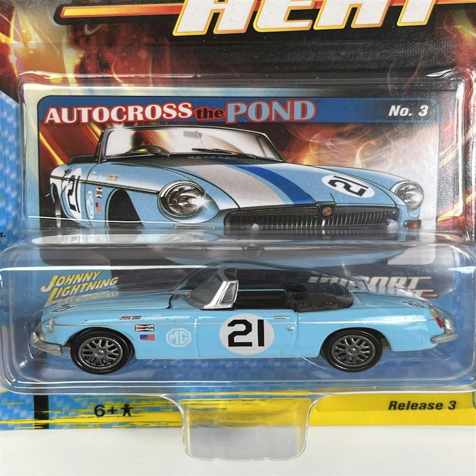 image 1 of 1963 MG MGB Sky Blue Import Heat 1:64 Scale Johnny Lightning JLSF021