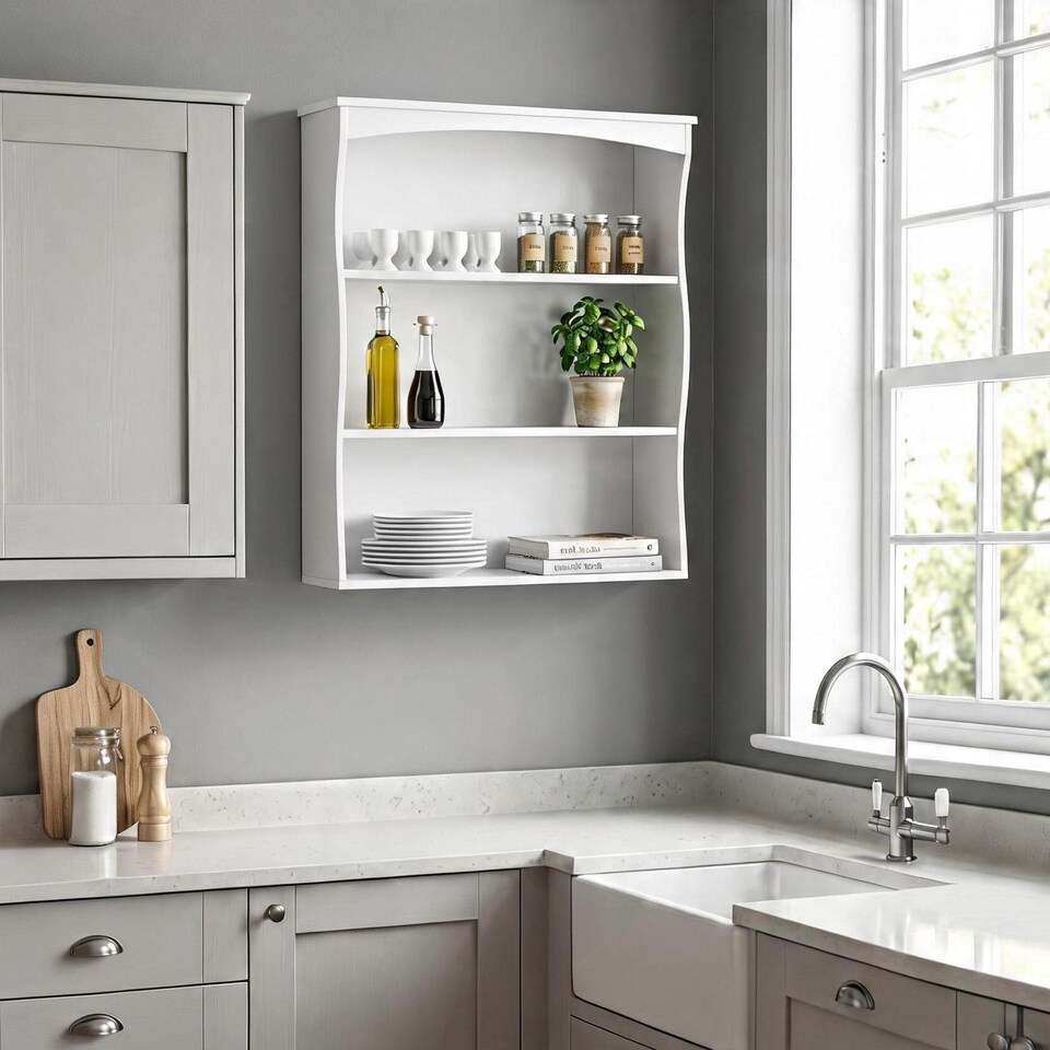 image 1 of Grey Wall Mounted Shelves Painted 3 Book Shelves Ideal for Kids Bedroom Kitchen | White