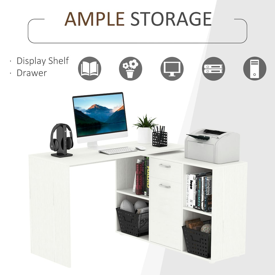 image 1 of HOMCOM Multipurpose L-Shaped Computer Desk Laptop Workstation MDF White