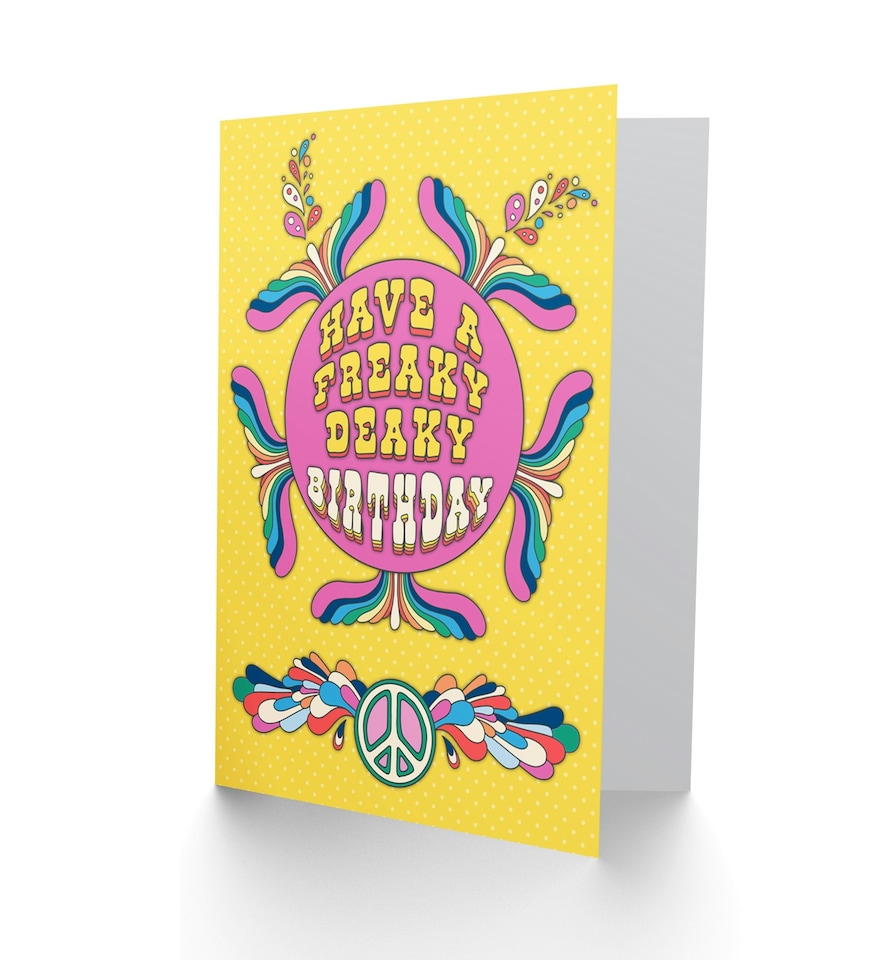 image 1 of 70s Peace Freaky Deaky Colourful Retro Birthday Greeting Card