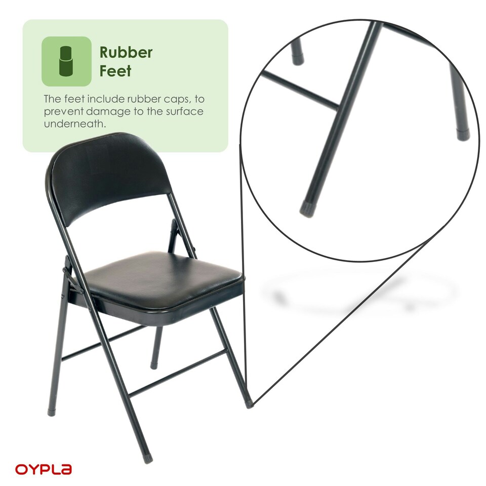 image 1 of Oypla Heavy Duty Padded Folding Metal Desk Office Chair Seat Black