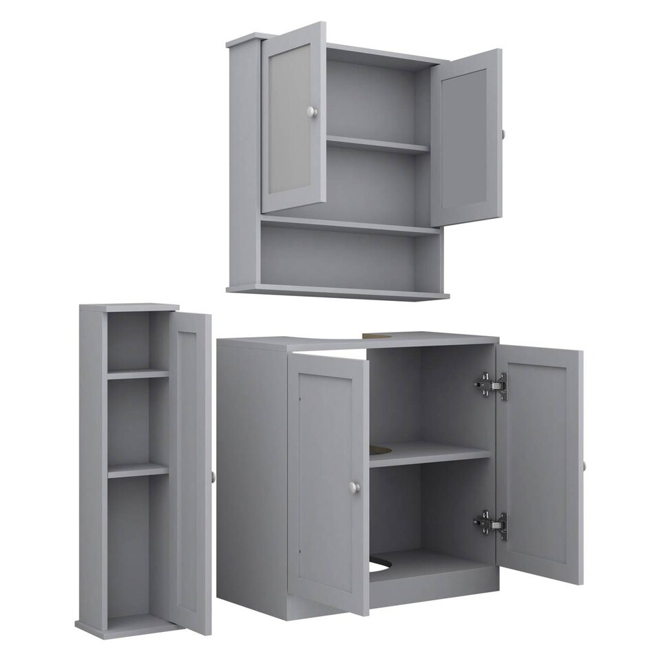 image 1 of 3 Piece Bathroom Furniture Set - Under Sink Cabinet, Mirror Cabinet & Toilet Paper Dispenser | Grey | 0 x 0 x 0 | 1