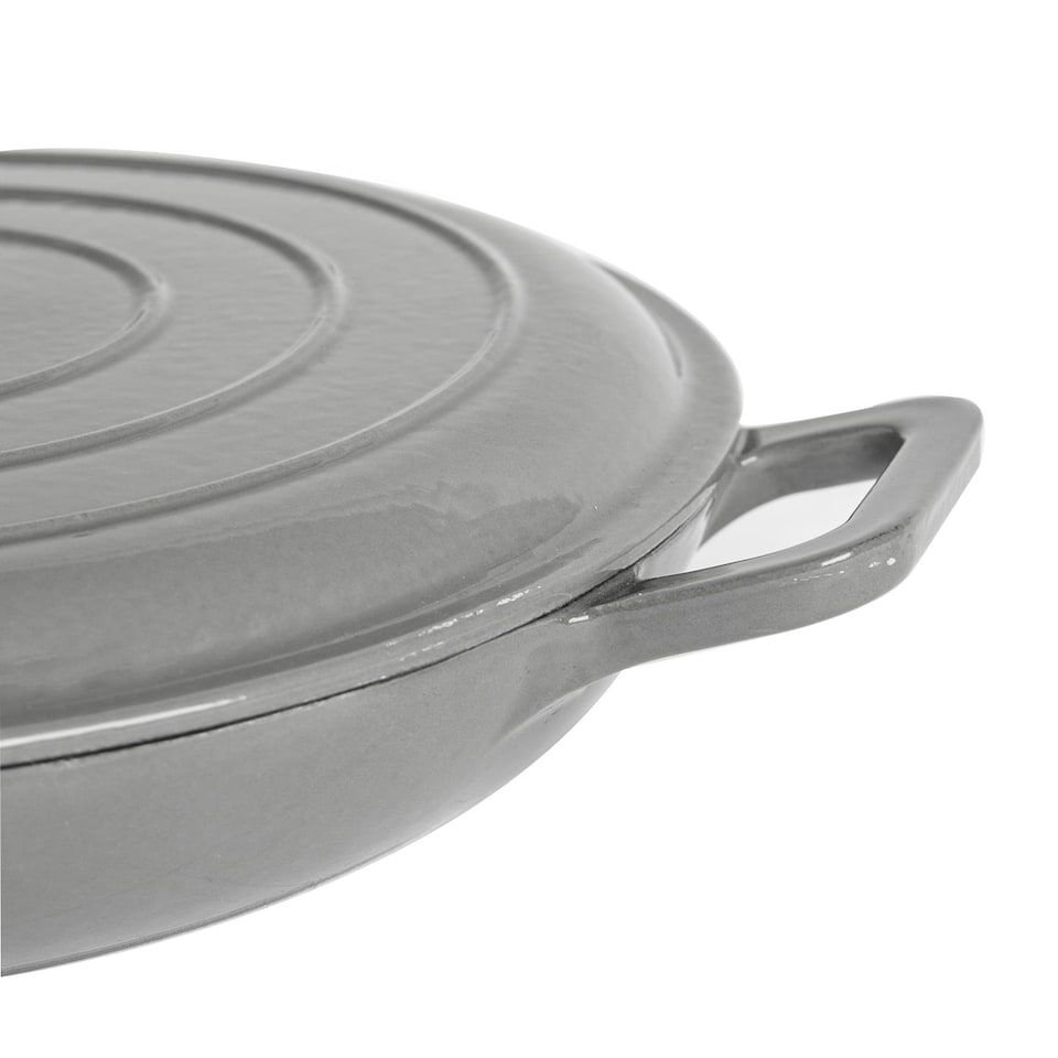 image 1 of Argon Tableware Cast Iron Shallow Casserole Dish - Enameled Dutch Oven - Self-Basting Lid - Hob to Oven - 3.5 Litre - Slate Grey | Grey | Slate Grey